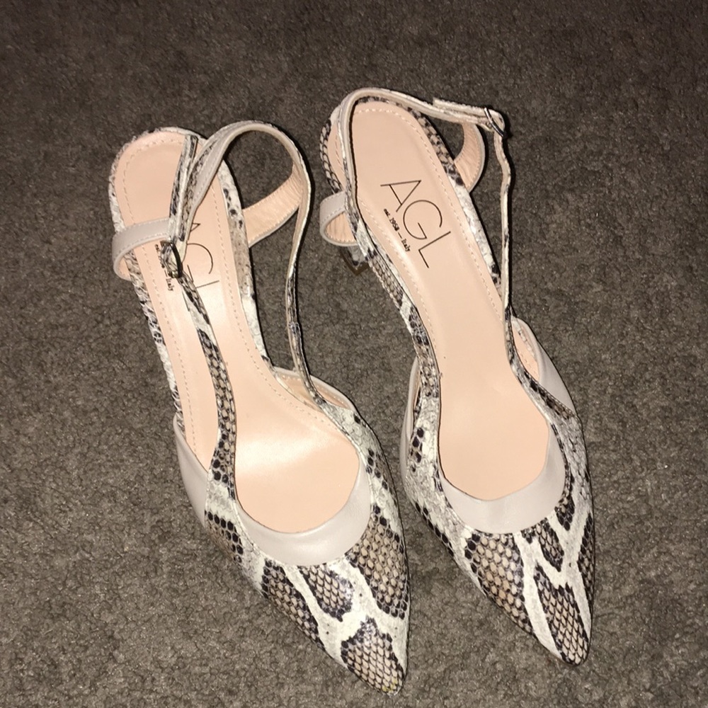 Attilio Giusti Leombruni White and Snake-Print Leather Block Heel Slingbacks - Picture 2 of 8